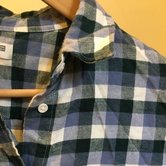 Uniqlo Flannel Shirt Blue Green White Size M - Picture 3 of 3
